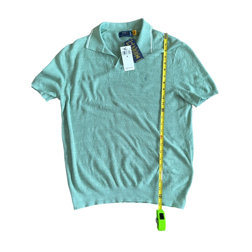 Polo Ralph Lauren Knit Polo Shirt Mens M Faded Mint Cotton Linen Sweater NWT - Picture 6 of 9